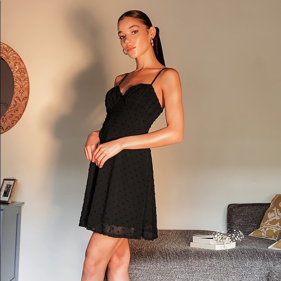 NWT Lulus Black Swiss Dot Mini Dress - Picture 2 of 11
